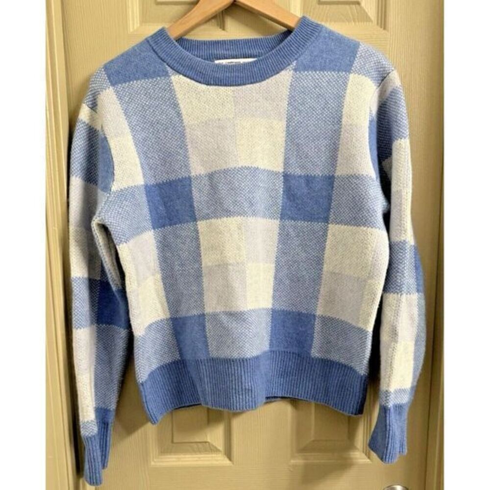 The Cashmere Project Women's Medium Blue and White Checkered‎ Pullover Sweater